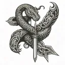 snake around Viking sword tattoo design idea