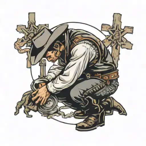 cowboy kneeling at the cross tattoo design idea