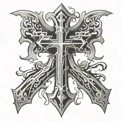 symmetrical cross in cybersiglism style with blood dripping out  tattoo design idea