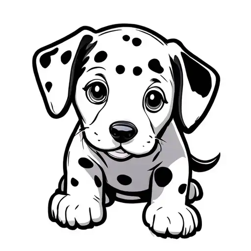 Create a cartoon-style tattoo design of a cute, chubby Dalmatian puppy inspired by the TY Pluffies 2007 “Dotters” plush. tattoo design idea
