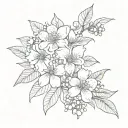 Feminine tattoo filler background with violet and Hawthorne flowers in black and white with no gaps  tattoo design idea