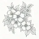 Feminine tattoo filler background with violet and Hawthorne flowers in black and white with no gaps  tattoo design idea