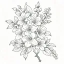 Feminine tattoo filler background with violet and Hawthorne flowers in black and white with no gaps  tattoo design idea