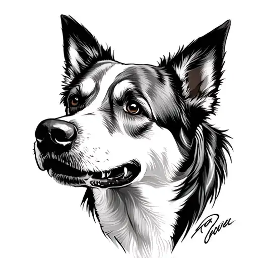 cattle Dog face with writing wlison  tattoo design idea