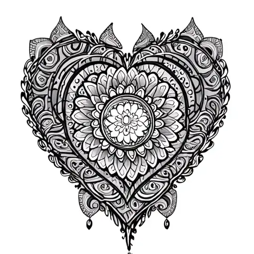 Heart  shaped Mandala with patterns incorporated tattoo design idea