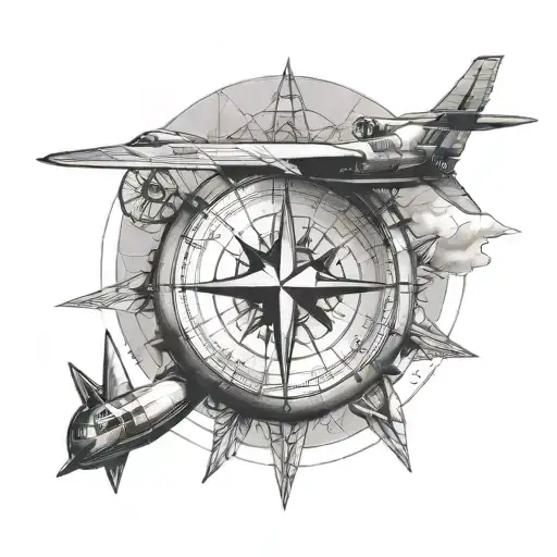 Airplane and compass tattoo design idea