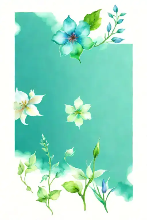 larkspur, lotus, gladiolus, morning glory, aster, holly and four leaf clover tattoo design idea
