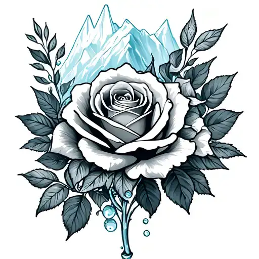roses and iceberg water waves tattoo design idea