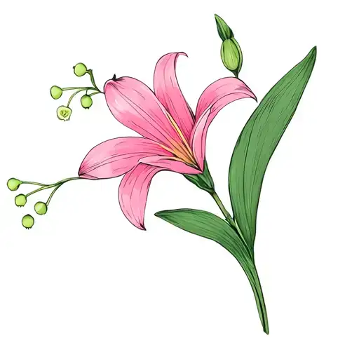 pink guinea pig paw lily of the valley tattoo design idea