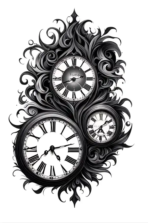 double clock face morphing tattoo design idea