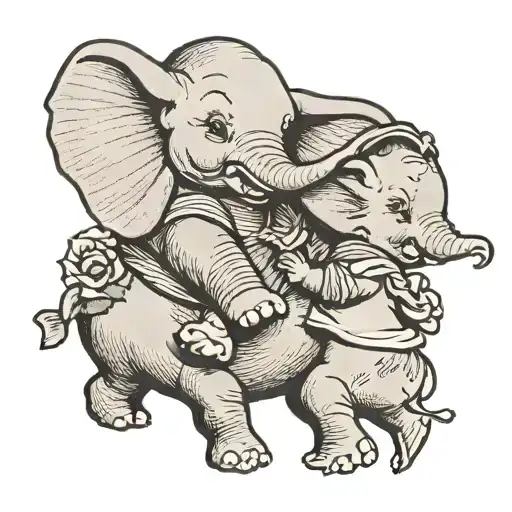 dumbo and mom carrying her child tattoo design idea