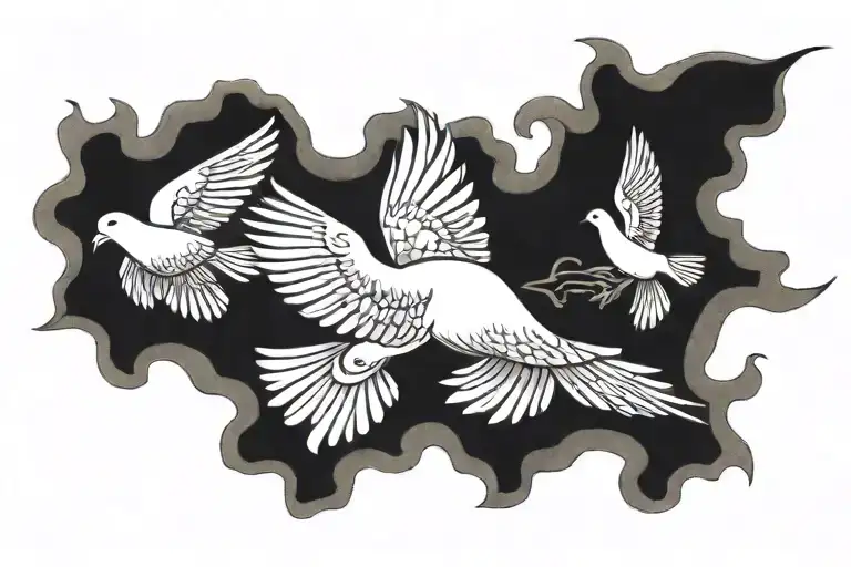three doves flying around  tattoo design idea