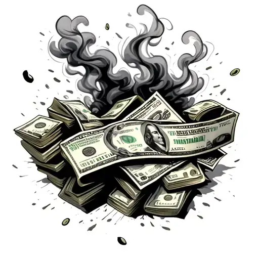 smoke rising with money falling and a scratch mark with a title that says : grind to maintain tattoo design idea