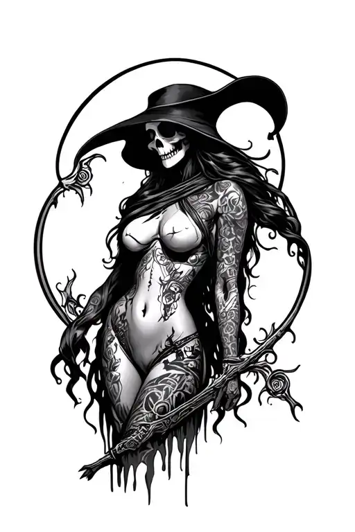 lady reaper full body tattoo design idea
