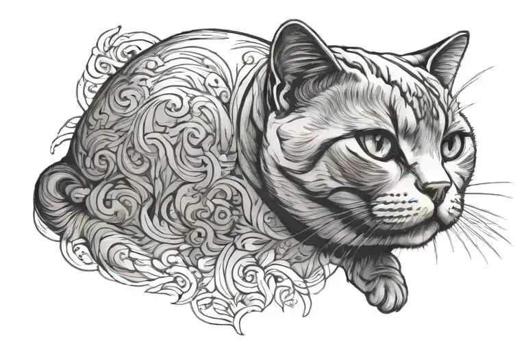 british shorthair white and grey tattoo design idea