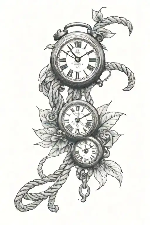 Create a tattoo design inspired by shibari rope bondage intertwined with a clock to represent time or the date august 18 tattoo design idea