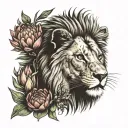 Lion head with table mountain and fynbos bouquet with king protea tattoo design idea