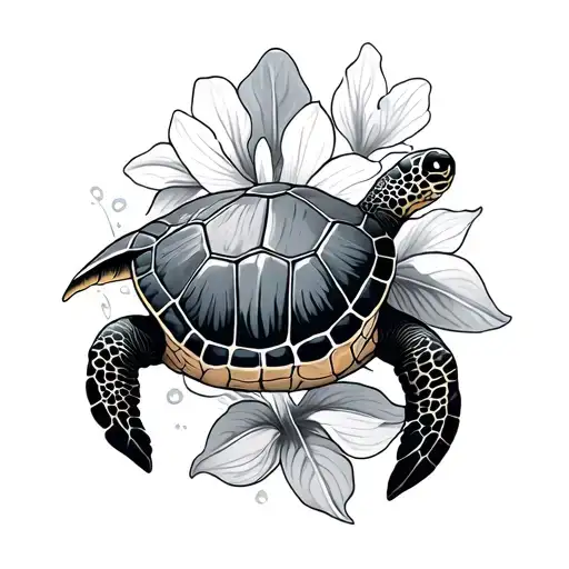sea turtle orchid mountains tattoo design idea