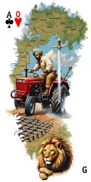Tractor Plowing, Punjab map with a sword, Farmer man,Lion, Playing Cards, Letter G, Timepiece tattoo design idea