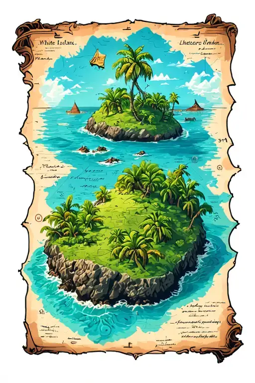 White Island on a treasure map, no text, make tattoo design idea