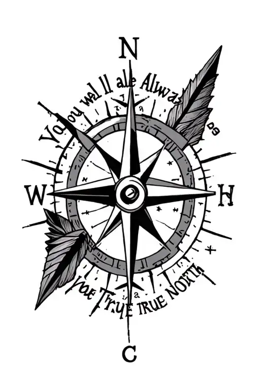 you will always be my true north compass arrow and saying tattoo design idea
