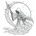 The Grim Reaper, Male angel kisses grim reapers hand, starry sky tattoo design idea