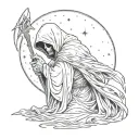 The Grim Reaper, Male angel kisses grim reapers hand, starry sky tattoo design idea