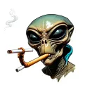 Aliens smoking cigarettes standing straight tattoo design idea