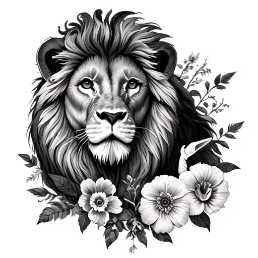 Lion, Lamb, Flowers, bigstei tattoo design idea