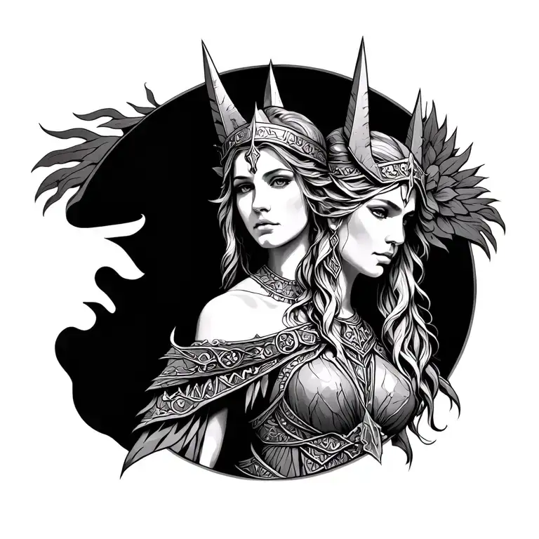Freya and Eir norse goddesses tattoo design idea