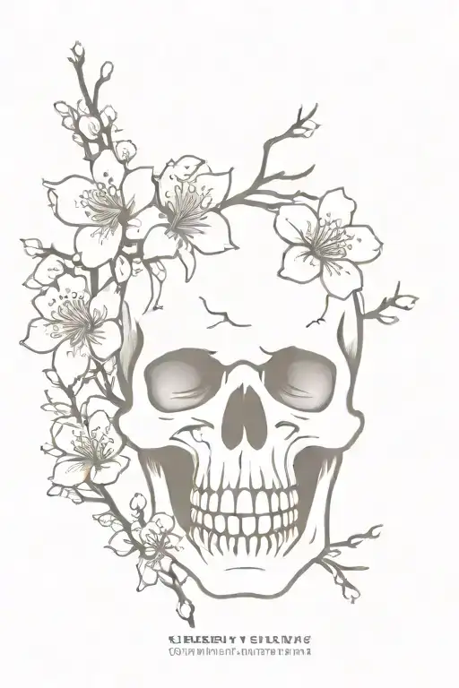 cherry blossoms witk skull tattoo design idea