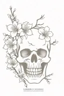 cherry blossoms witk skull tattoo design idea