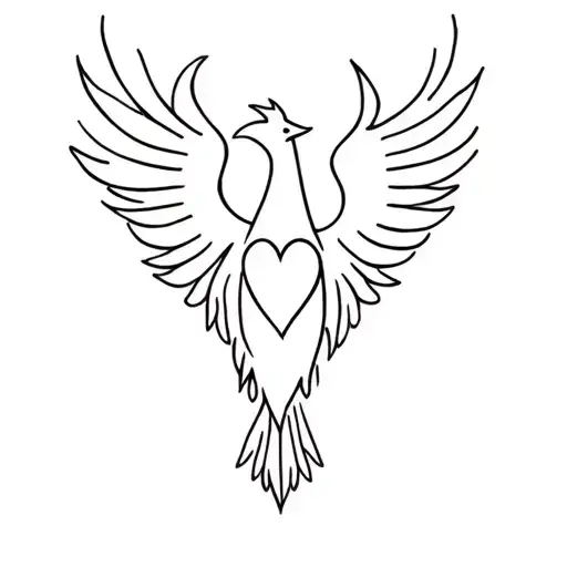 minimalist phoenix with heart black tattoo design idea
