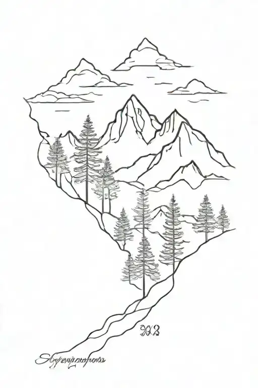 Mountains with 3 aspens trees tattoo design idea