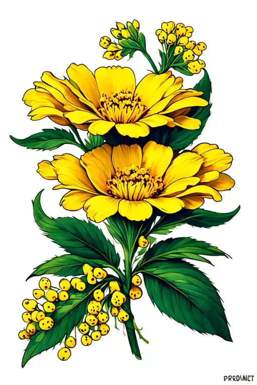 a golden wattle flower tattoo design idea