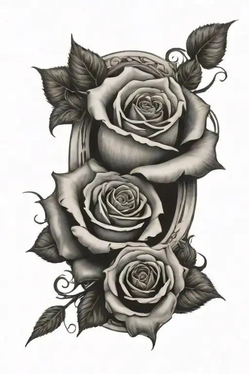 rose under horseshoe with realistic brown eye inside tattoo design idea