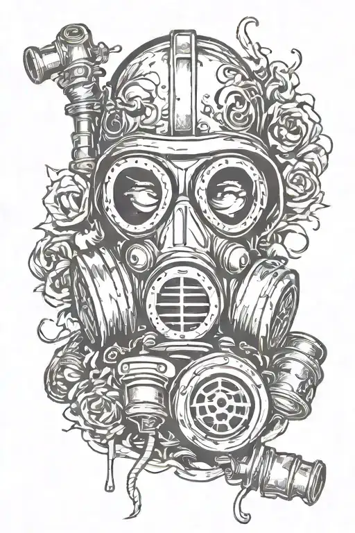 gas mask death and war tattoo design idea