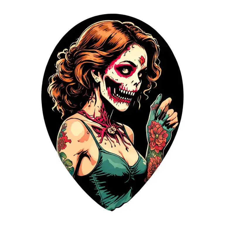vintage zombie pin up girl standing tattoo design idea