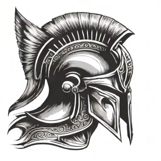 Create an image of a Spartan warrior's helmet from the front in a tattoo sketch style tattoo design idea