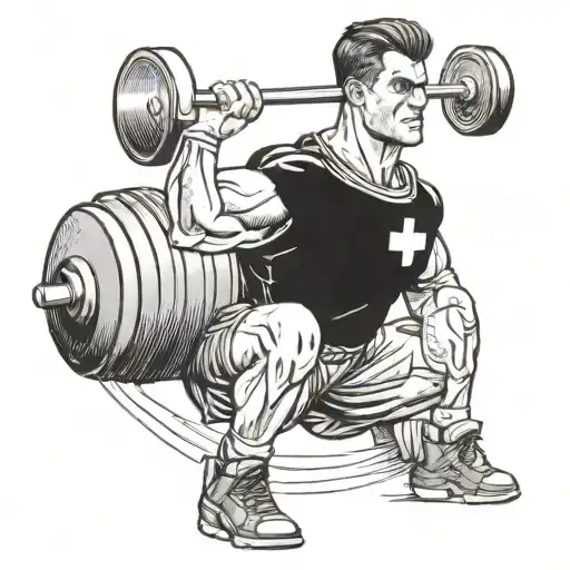 A barbell being lifted by a paramedic in a superhero pose tattoo design idea