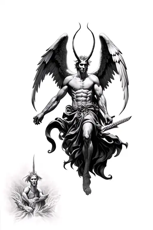 arch angel michael killing lucifer tattoo design idea