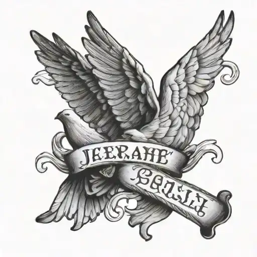 prayer hands with doves flying with Jeriah Reign Bailey name written in pretty font memorabilia  tattoo design idea