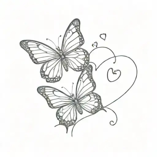 line tattoo with 2 butterflies and a little heart tattoo design idea
