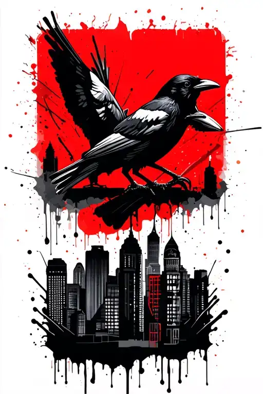 Baltimore city skyline with Oriole and raven on each end tattoo design idea
