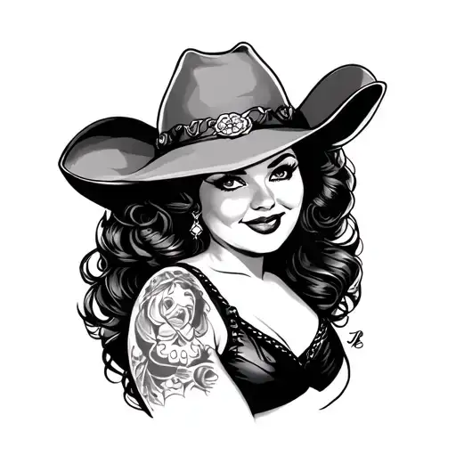 chubby cowgirl pin up girl with tattoos  tattoo design idea