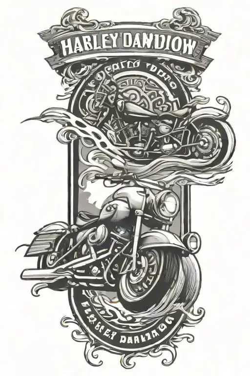 surf and Harley Davidson logo on forearm tattoo design idea