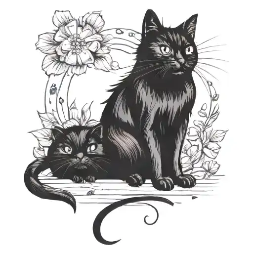 A black cat and a guinea pig together   tattoo design idea
