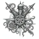 kraken hugging compass rose tattoo design idea
