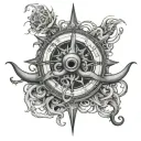 kraken hugging compass rose tattoo design idea