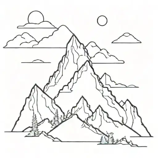 A minimalist geometric mountain range with a hidden silhouette of a dog in the peaks tattoo design idea